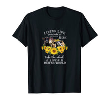 Load image into Gallery viewer, Funny shirts V-neck Tank top Hoodie sweatshirt usa uk au ca gifts for Living life somewhere between Jesus take the wheel cow shirt 1737183