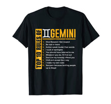 Load image into Gallery viewer, Top 10 Rules Of Gemini Birthday Gifts T-Shirt