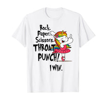 Load image into Gallery viewer, Rock paper scissors throat punch I win Unicorn Dancing T-Shirt