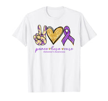 Load image into Gallery viewer, Peace Love Cure Purple Ribbon Alzheimer's Awareness Gift T-Shirt-1347823