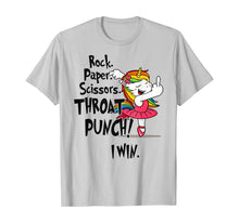 Load image into Gallery viewer, Rock paper scissors throat punch I win Unicorn Dancing T-Shirt