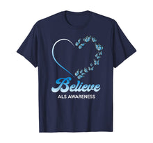 Load image into Gallery viewer, Blue and White Butterflies Heart Believe ALS Awareness Gifts TShirt554719
