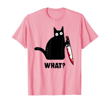 Load image into Gallery viewer, Cat What? Funny Black Cat Shirt, Murderous Cat With Knife T-Shirt 48352