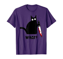 Load image into Gallery viewer, Cat What? Funny Black Cat Shirt, Murderous Cat With Knife T-Shirt 46312