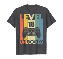 Load image into Gallery viewer, Level 18 Unlocked Tshirt 18th Video Gamer Birthday Boy Gifts