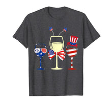 Load image into Gallery viewer, Red White Blue Wine Glasses American Flag 4th Of July Tshirt 259279