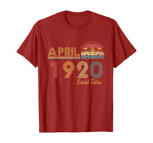 Load image into Gallery viewer, Vintage April 1920 100 Year Old Bday Gifts 100th Birthday TShirt366420