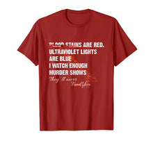 Load image into Gallery viewer, Blood stains are red. ultraviolet lights are blue i watch T-Shirt-1896915