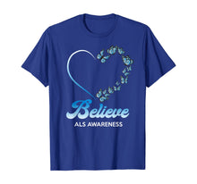 Load image into Gallery viewer, Blue and White Butterflies Heart Believe ALS Awareness Gifts TShirt554719