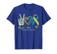 Load image into Gallery viewer, Peace Love T21 Down Syndrome Awarenesss Ribbon Gift TShirt791786