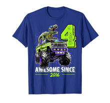 Load image into Gallery viewer, 4 Awesome Since 2016 Dinosaur Monster Truck 4th Birthday Boy TShirt249563