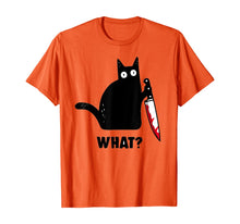 Load image into Gallery viewer, Cat What? Funny Black Cat Shirt, Murderous Cat With Knife T-Shirt 46312