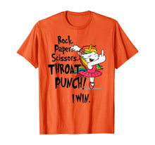 Load image into Gallery viewer, Rock paper scissors throat punch I win Unicorn Dancing T-Shirt