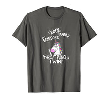 Load image into Gallery viewer, Rock paper scissors throat punch I win unicorn shirt