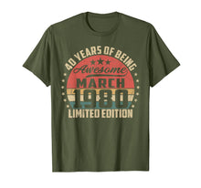 Load image into Gallery viewer, Vintage March 1980 40 Year Old Bday Gifts 40th Birthday TShirt924186