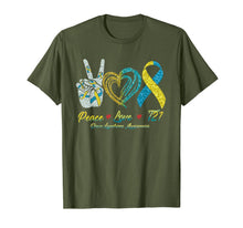 Load image into Gallery viewer, Peace Love T21 Down Syndrome Awarenesss Ribbon Gift TShirt791786