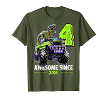 Load image into Gallery viewer, 4 Awesome Since 2016 Dinosaur Monster Truck 4th Birthday Boy TShirt249563