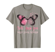 Load image into Gallery viewer, Faith Hope Love Pink Butterfly Breast Cancer Awareness T-Shirt 71117