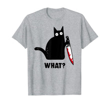Load image into Gallery viewer, Cat What? Funny Black Cat Shirt, Murderous Cat With Knife T-Shirt 46312