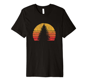 Retro Sun Minimalist Pine Tree Design - Graphic T-Shirt