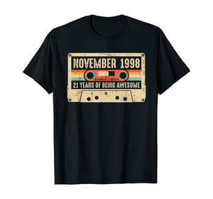 Vintage November 1998 21st birthday Gift Retro Cassette Tape T-Shirt