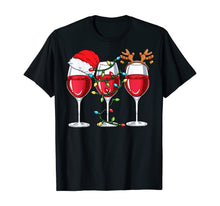 Load image into Gallery viewer, Wine Christmas Lights Xmas Women Santa Hat Reindeer Antlers T-Shirt
