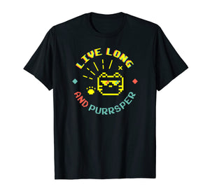 Funny shirts V-neck Tank top Hoodie sweatshirt usa uk au ca gifts for Live Long & Cat Purrsper 8-bit Pixelated T-Shirt 4159183