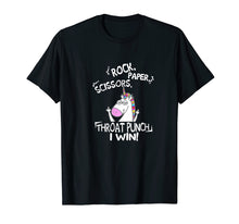 Load image into Gallery viewer, Rock paper scissors throat punch I win unicorn shirt
