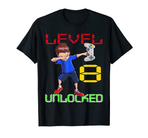 Funny shirts V-neck Tank top Hoodie sweatshirt usa uk au ca gifts for Level 8 Unlocked-8th Birthday Boy Dabbing Shirt Video Gamer 600641