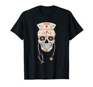Funny shirts V-neck Tank top Hoodie sweatshirt usa uk au ca gifts for Nurse Sugar Skull Shirt Halloween Day Of The Dead Costume 1119796