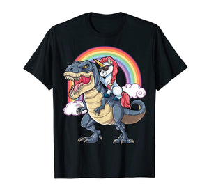 Funny shirts V-neck Tank top Hoodie sweatshirt usa uk au ca gifts for Unicorn Riding Dinosaur T rex Shirt Boys Girls Kids Rainbow 1906152