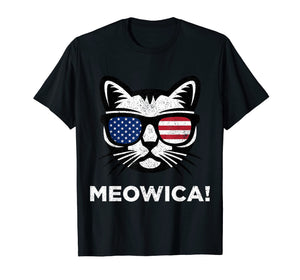 Funny shirts V-neck Tank top Hoodie sweatshirt usa uk au ca gifts for 4th of July Meowica Cat American Flag Glasses T shirt Kids 1899755
