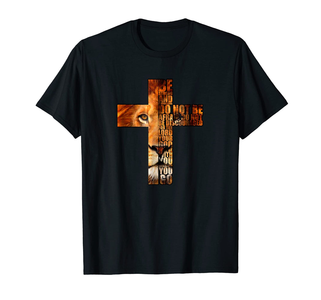 Funny shirts V-neck Tank top Hoodie sweatshirt usa uk au ca gifts for Christian Religious TShirt Joshua 1:9 Bible Verse Lion Cross 2463234