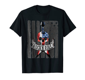 Rock N' Roll Guitar American Flag Vinatge T-Shirt Music Band