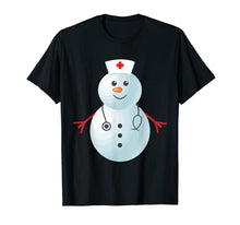 Load image into Gallery viewer, Medical Scrub Top Nurse&#39;s Hat Wearing Snowman Xmas Funny T-Shirt
