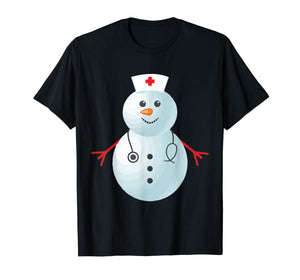 Medical Scrub Top Nurse's Hat Wearing Snowman Xmas Funny T-Shirt