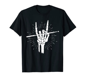 Skeleton Hand Rock Drum Sticks Halloween Costume For Drummer T-Shirt