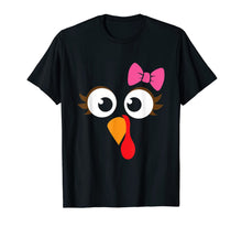 Load image into Gallery viewer, Turkey Face Girl Pink Bow T Shirt | Kids Thanksgiving Gift
