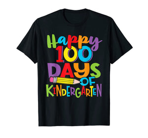 Happy 100 Days of Kindergarten Teacher and Kids Colorful T-Shirt-1319963