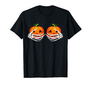 Skeleton Hands On Chest Pumpkin Boobs - Halloween costumes T-Shirt