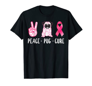 Peace Cure Pug Breast Cancer Awareness Gifts T-Shirt