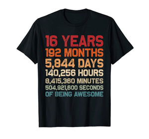Vintage 16 Years of Being Awesome Unique 16th Birthday Gifts T-Shirt-1692777