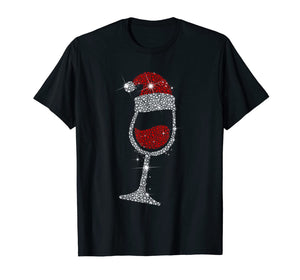 Wine Glasses Santa Hat Christmas Funny Wine Lover Gift T-Shirt
