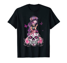 Load image into Gallery viewer, Sugar Skull Breast Cancer Pink Ribbon Flower Skulls October T-Shirt
