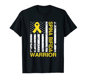 Spina Bifida Warrior Awareness Gift USA Flag Yellow Ribbon  T-Shirt