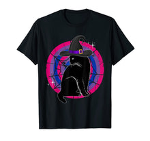 Load image into Gallery viewer, LGBT Bisexual Pride Cat Rainbow Witch &amp; Hat Gay Halloween T-Shirt
