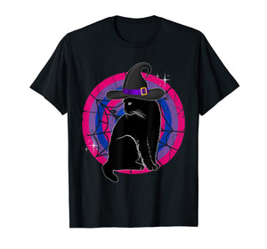 LGBT Bisexual Pride Cat Rainbow Witch & Hat Gay Halloween T-Shirt