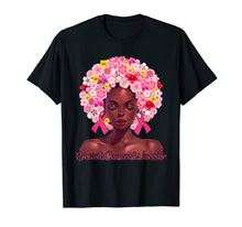 Load image into Gallery viewer, Pink Flowers Afro Hair Black Woman Breast Cancer Warrior T-Shirt
