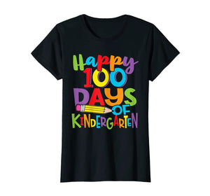 Happy 100 Days of Kindergarten Teacher and Kids Colorful T-Shirt-1319963