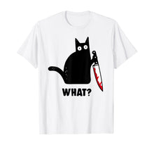 Load image into Gallery viewer, Cat What? Funny Black Cat Shirt, Murderous Cat With Knife T-Shirt 46312
